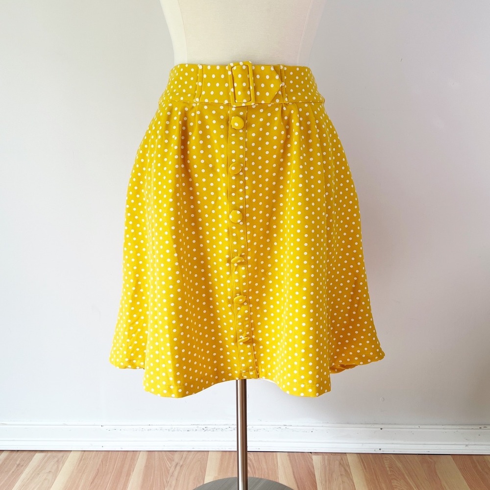 ModCloth Bookstore's Best Skirt‎ Yellow Polka Dot Belted A-Line Pockets 1X